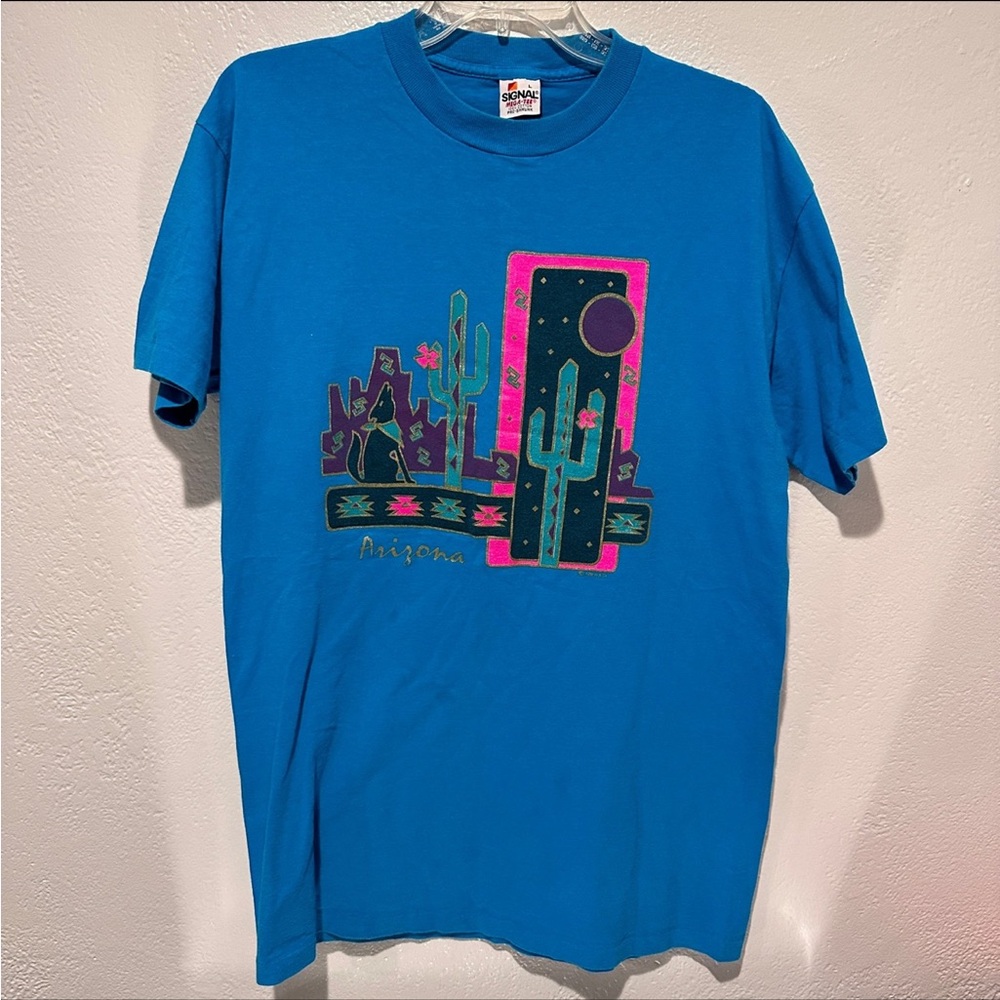 Arizona Teal Graphic Wolf Tee Mens Size L Signal Pre-Shrunk